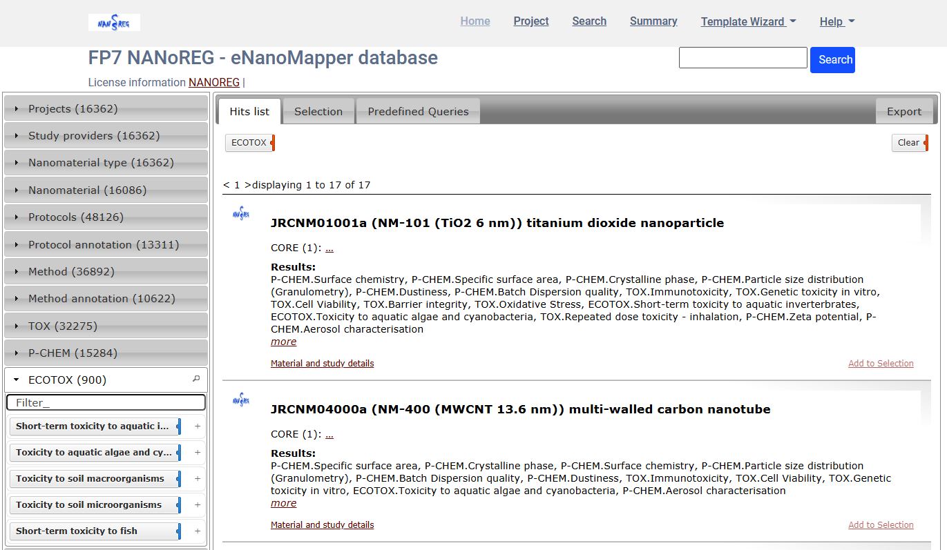 predefined queries results